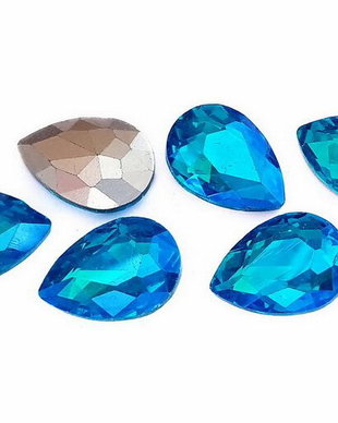 Cabochon din sticla, lacrima, 18x13 mm, AB, DeepSkyBlue
