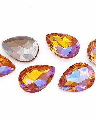Cabochon din sticla, lacrima, 14x10 mm, AB, Gold
