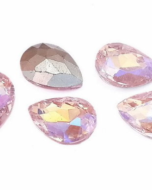 Cabochon din sticla, lacrima, 14x10 mm, AB, PearlPink