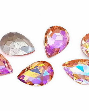 Cabochon din sticla, lacrima, 14x10 mm, AB, DarkSalmon