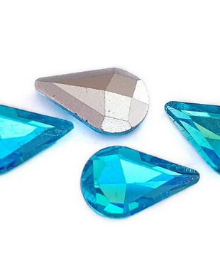 Cabochon din sticla, lacrima, 13x8 mm, AB, DeepSkyBlue