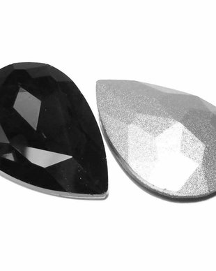 Cabochon din sticla, lacrima, 10x7 mm, negru