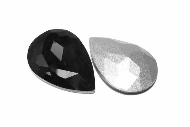 Cabochon din sticla, lacrima, 10x7 mm, negru