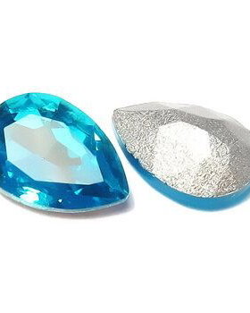 Cabochon din sticla, lacrima, 30x20 mm, aquamarin