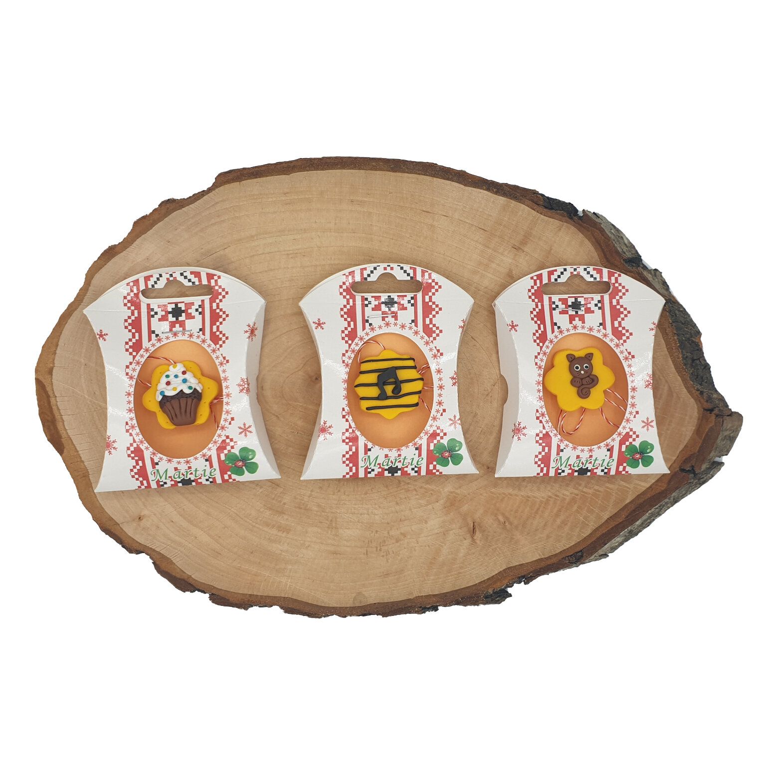 Set 3 martisoare handmade tip brosa din lut polimeric Fimo, briosa 