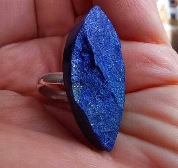 Inel Lapis lazuli druzy si Argint 925 - IN892 - Inel albastru reglabil, inel pietre semipretioase, cadou sotie, cadou romantic, cadou 8 martie, cadou Dragobete, cadou Valentine's Day, cristale vindecatoare, cristaloterapie