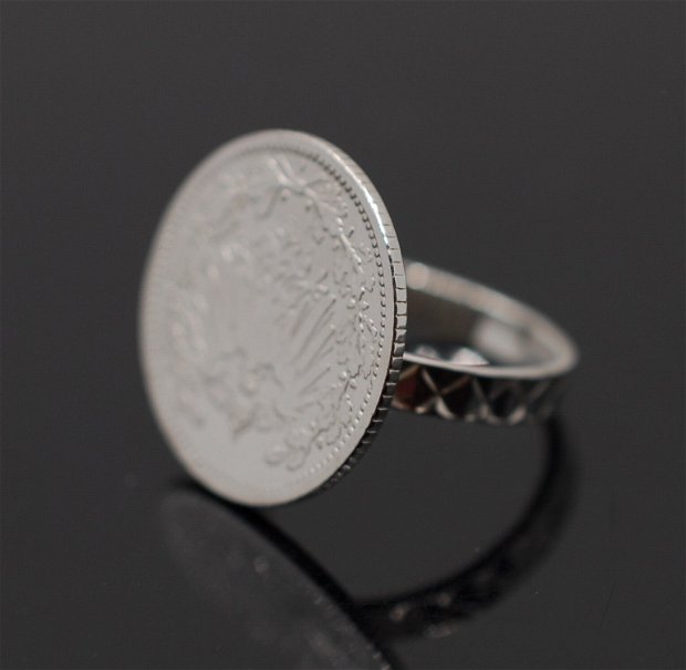 Inel din argint, din moneda 1/2 marci, din colectia Reversul monedei