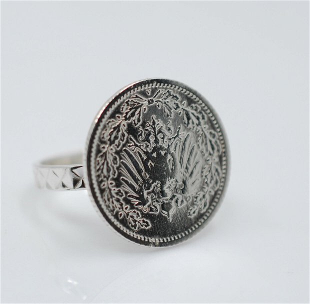 Inel din argint, din moneda 1/2 marci, din colectia Reversul monedei