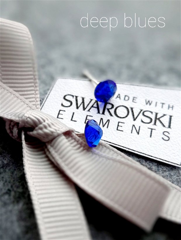 Cercei argint 925 și Swarovski Elements Albastru Safir 6.5 mm