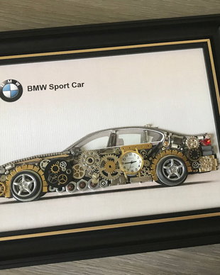 Masina model BMW Cod M 492, Cadouri masini, Cadou personalizat, Tablou steampunk mecanism ceas