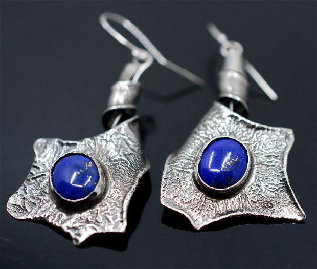 Cercei statement din argint 925 si lapis lazuli