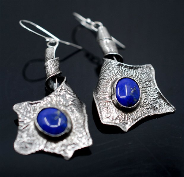 Cercei statement din argint 925 si lapis lazuli
