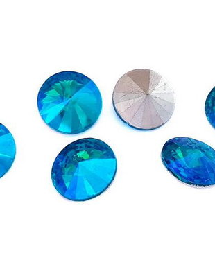 Cabochon din sticla, rotund, 8 mm, AB, DeepSkyBlue
