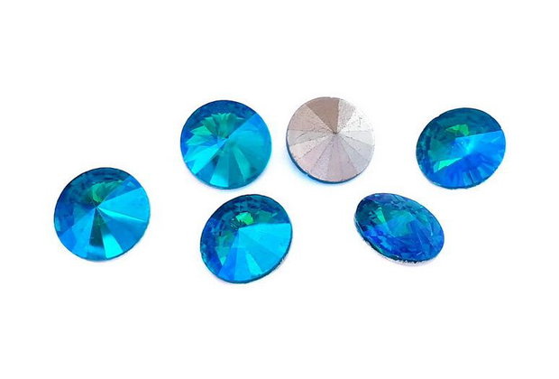 Cabochon din sticla, rotund, 8 mm, AB, DeepSkyBlue
