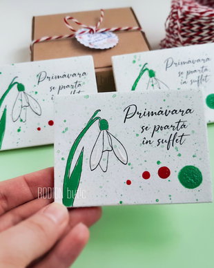 Martisor ghiocel cu magnet pictat manual cu mesaj