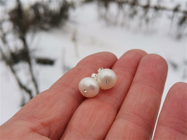 Cercei perle white freshwater