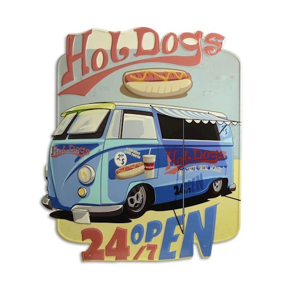 Decoratiune metalica mare de pus pe perete cu hot dogs