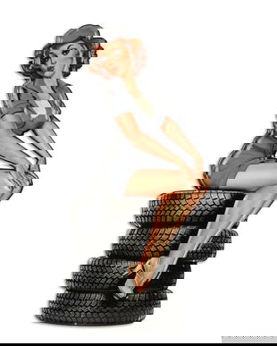 Decoratiune din metal cu o femeie pe cauciucuri