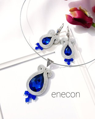 Set Blue Royal cu gri,  Set bijuterii soutache