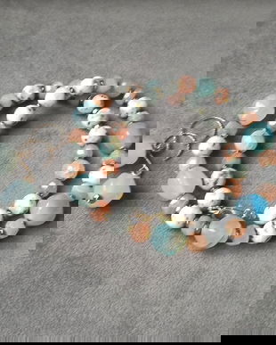 Set de bijuterii compus din colier și cercei din agate, kiwi jasper, piatra soarelui si hematit electroplacacat