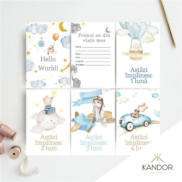 Set 18 cartonase pentru nou-nascut "Primul an din viata mea", Kandor Special Gifts, 10X15, Baby Milestone