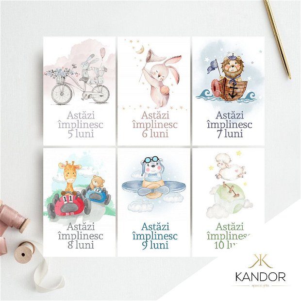Set 18 cartonase pentru nou-nascut "Primul an din viata mea", Kandor Special Gifts, 10X15, Baby Milestone