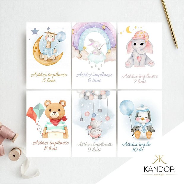 Set 18 cartonașe pentru nou-născut "Primul an", Kandor Special Gifts, 10X15, Baby Milestone