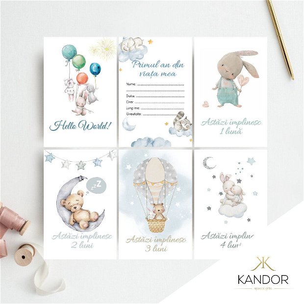 Set 18 cartonașe pentru nou-născut "Primul an", Kandor Special Gifts, 10X15, Baby Milestone