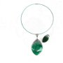Set colier cu pandantiv şi inel din agat verde-alb cu tăieturi marchiză