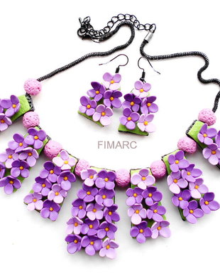 ''Flori de Liliac'' - set:colier + cercei atarnatori