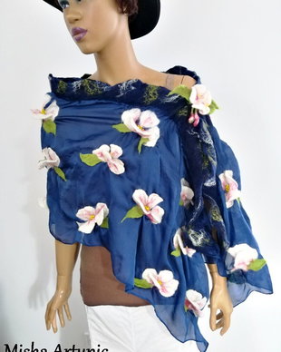 Sal din matase naturala si flori de mar impaslite 3 D