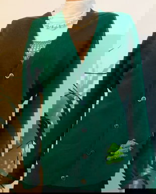 Cardigan verde padure , lana