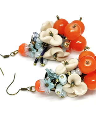 Cercei ciorchina orange cu floricele