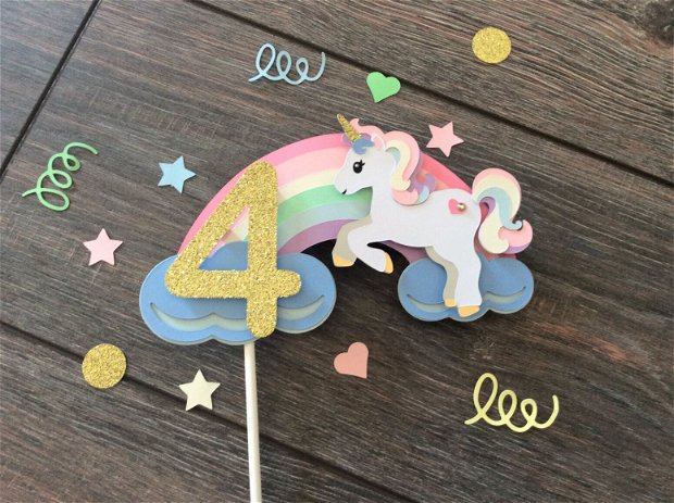 Topper/Decoratiune tema unicorn cu varsta copilului