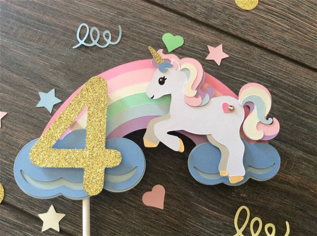 Topper/Decoratiune tema unicorn cu varsta copilului