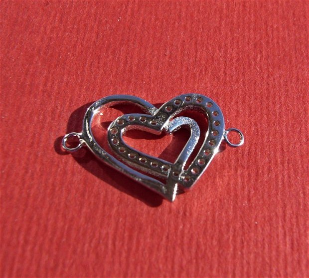 2 inimi  - Link cu zirconii din argint .925 rodiat aprox  2x13.5x20.5 mm (cu anourile)