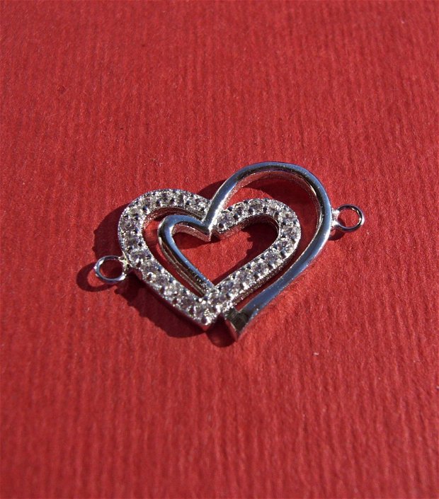 2 inimi  - Link cu zirconii din argint .925 rodiat aprox  2x13.5x20.5 mm (cu anourile)