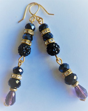 Cercei din sarma ,cristal fatetate si margele shamballa - black