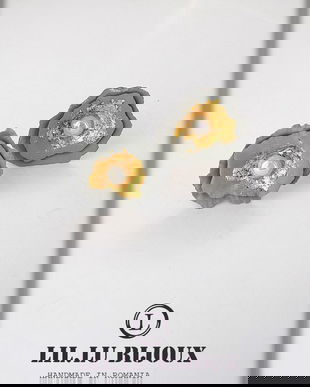 Cercei din scoici si pirita, cu surub din argint 925