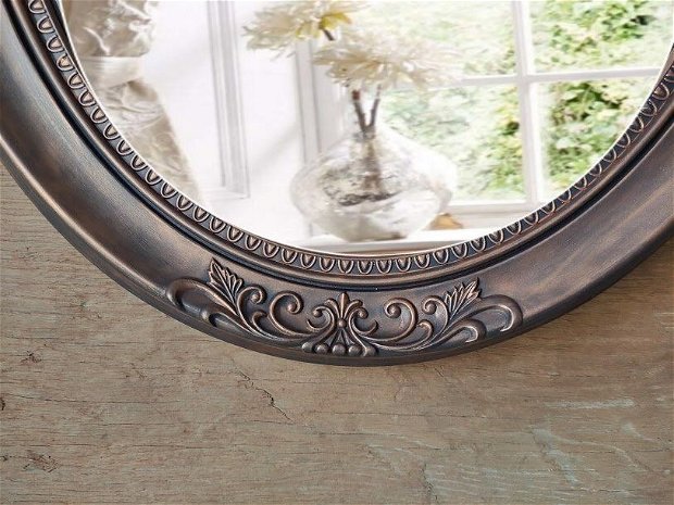 Oglinda ovala de perete-aspect cupru