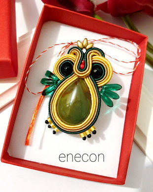 Brosa-mărțișor bufnita,  Brosa soutache