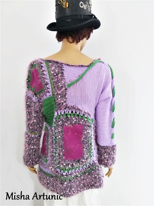 Pulover tricotat, crosetat, impaslit
