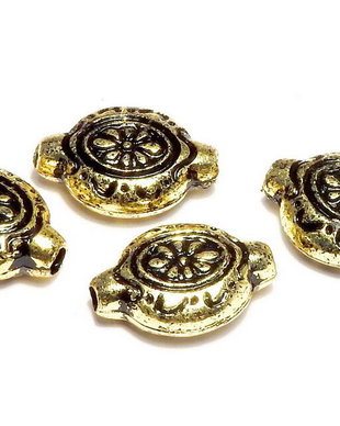 Margele din acril, metalizate, auriu antichizat, 13x10 mm