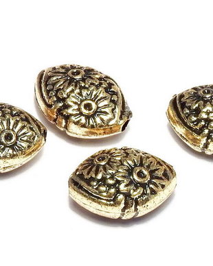 Margele din acril, metalizate, auriu antichizat, 13x9.5 mm
