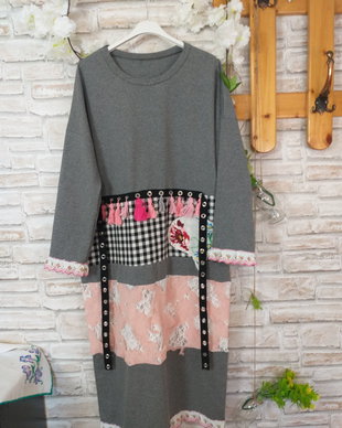Rochie gri,roz,vintage