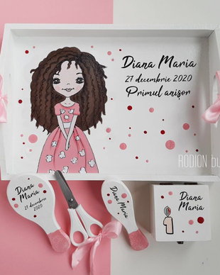 Tava turta fetita pictata manual personalizat cu nume