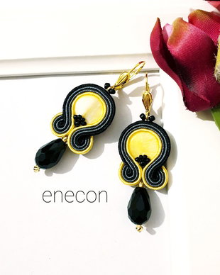 Cercei soutache cu sidef, Cercei galben cu negru