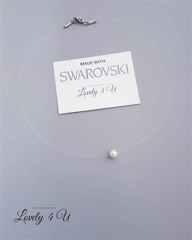 Choker  transparent și perla Swarovski