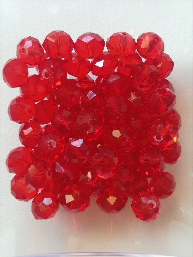Cristale rondele, rosu transparent, 10x8mm - 1 buc