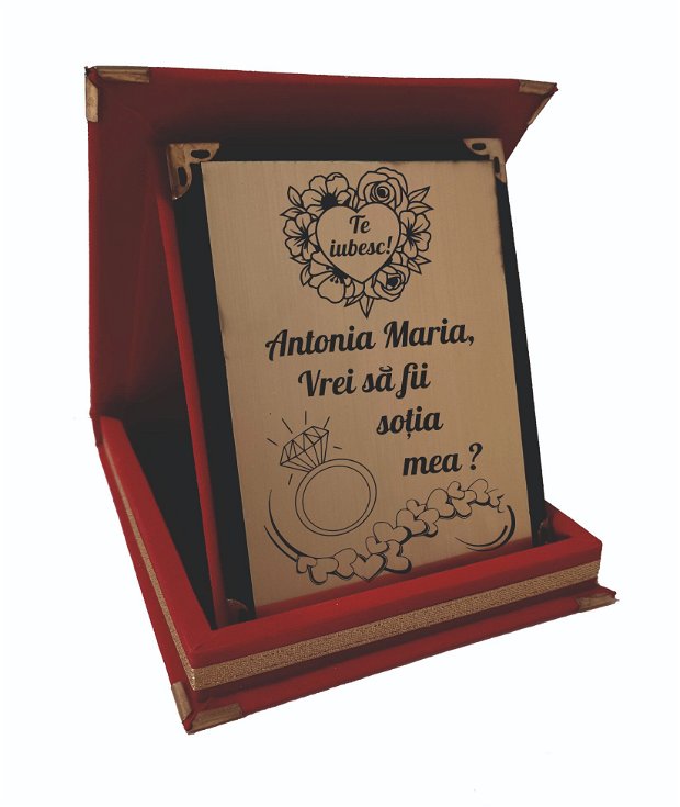 Placheta "Vrei sa fii sotia mea"  in cutie de catifea